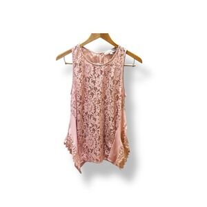 Vtg Dusty Pink Lace Top XS Fairy Whimsigoth Festival Sheer Asymmetrical Romantic
